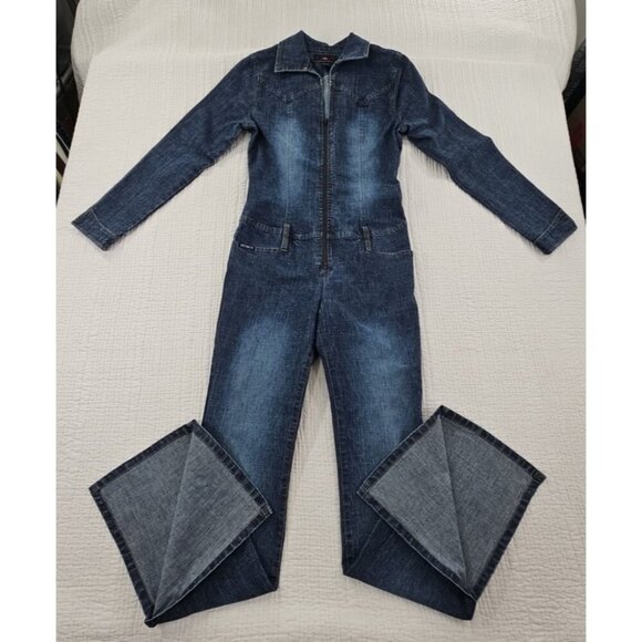 U.S. Polo Assn. Full Zip Stretch Denim Jumpsuit Women's 7/8 Long Sleeve EUC - Picture 3 of 16